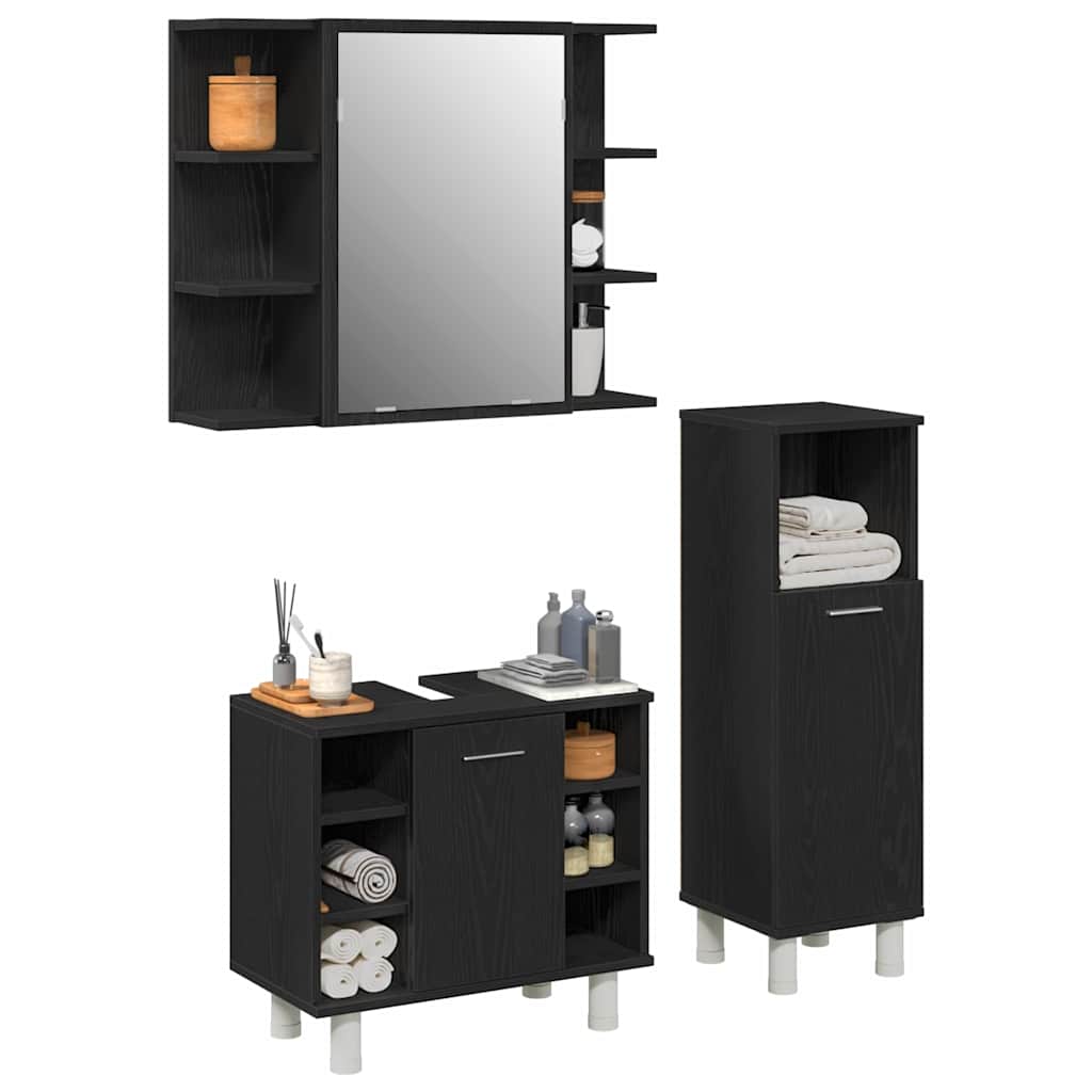 Bathroom Furniture Set with Shelf 3 pcs Black 30 x 30 x 99.5 cm